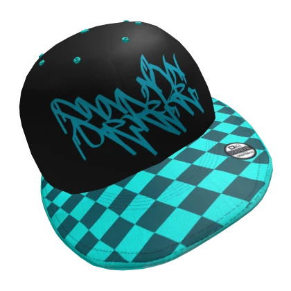 Teal Checkered Scerene Graffiti Snapback Cap