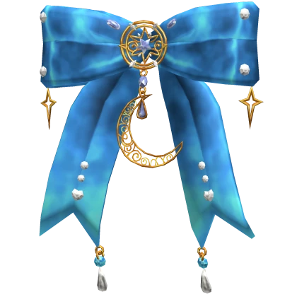 Blue Bow w Stars and Moon Crescent