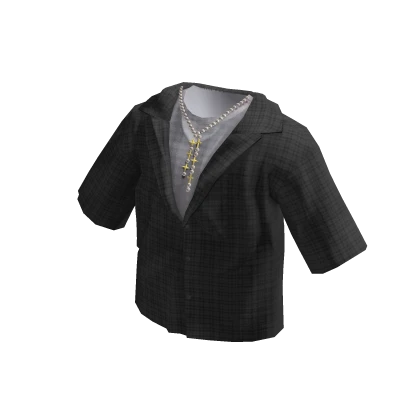 Baggy Plaid Flannel w Necklaces (Dark Grey)