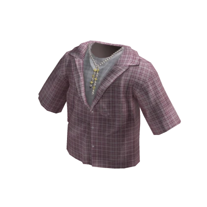 Baggy Plaid Flannel w Necklaces (Red)