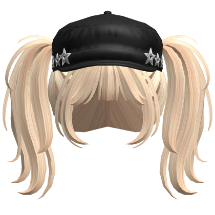 Y2K Blonde Popstar Pigtails w Beret Cap