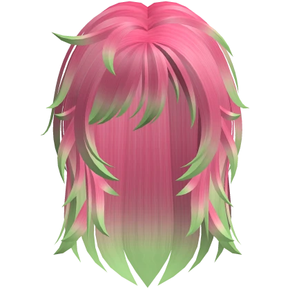 pink green messy layered wolfcut hair
