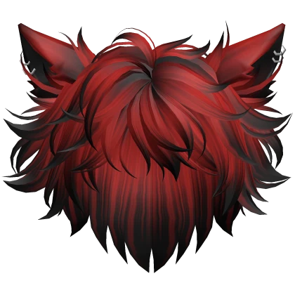 Generic Anime Hair w/ Cat Ears (Red Black Ombre)