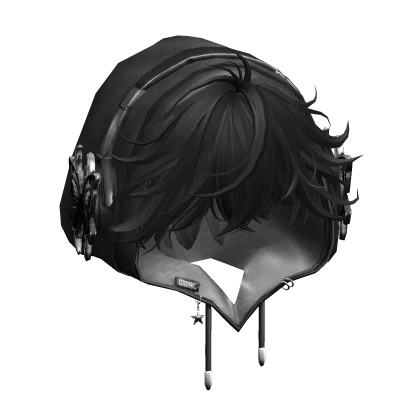 Black Messy Hair w/ Hoodie & Y2K Headphones