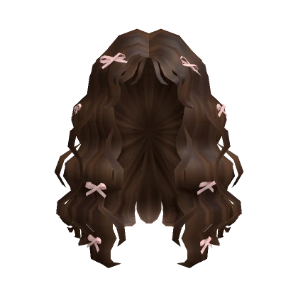 Curly Brown Hair with Cute Pink Ribbons