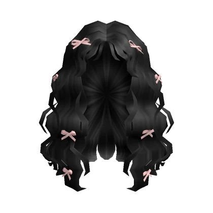 Curly Black Hair with Cute Pink Ribbons