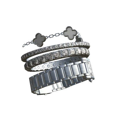 Left Stacked Luxury Silver Clover Bracelet Watch