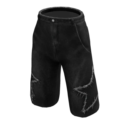 Denim Jorts Black Grunge Y2K Star Loose Shorts