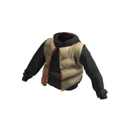 ardor* - puff vest+ hoodie (black/tan)