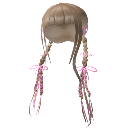 Long Soft Cute Braids with Pink Ribbons in Blonde