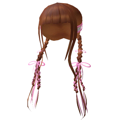 Long Soft Cute Braids with Pink Ribbons in Ginger