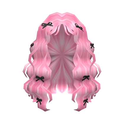 Curly Pink Hair with Cute Black Ribbons