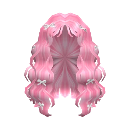 Curly Pink Hair with Cute White Ribbons