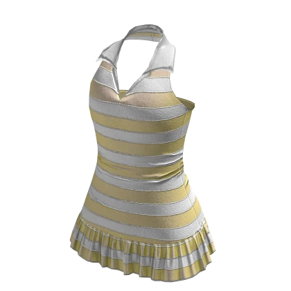 2000s Sleeveless Striped Polo Dress Yellow & White