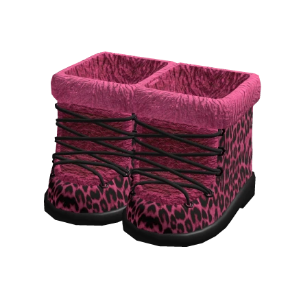 Gyaru Pink Leopard Print Fur Boots