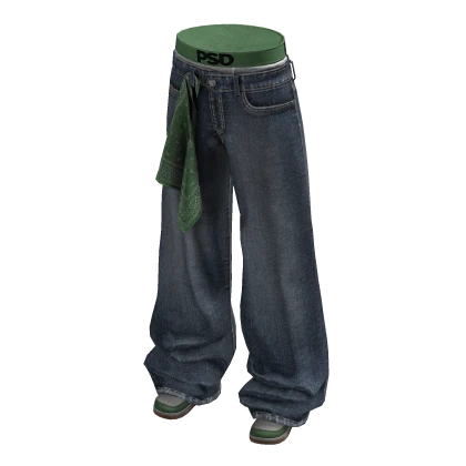 Streetwear Baggy Jeans W/ Bandana (Green)