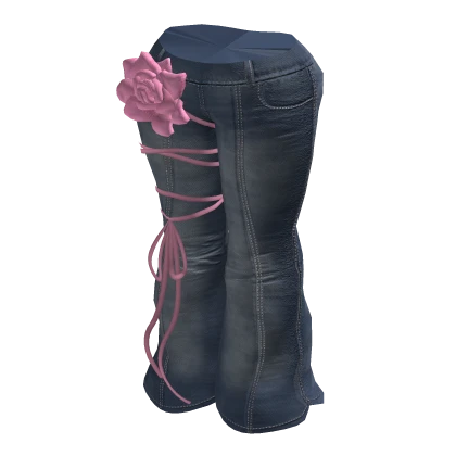 Pink Flower Denim Flare Pants (Model Girl Doll)