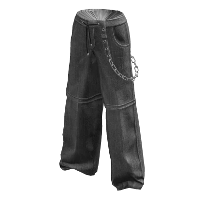 Grey  Baggy Denim Grunge Zip Off Cargo Pants
