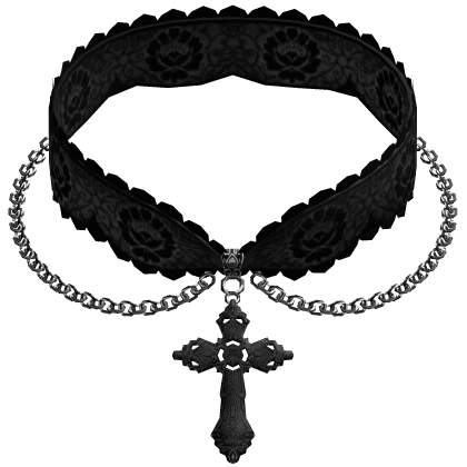 † : black gothic lace chained cross choker (3.0)