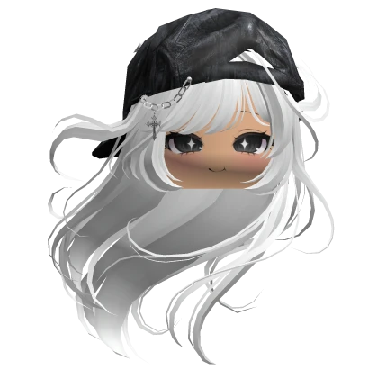 White Windy Cute Emo Girl w/ Y2K Distressed Hat