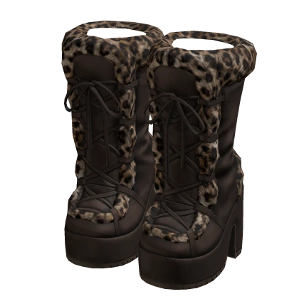 Laced Platform Fur Boots (Leopard Print)