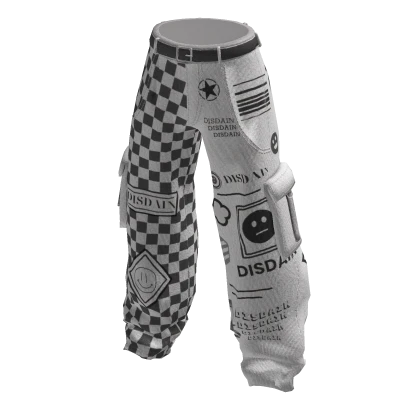 White Trendy Checker Graphic Baggy Cargo Pants