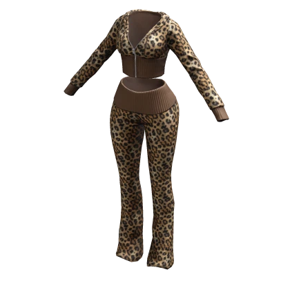 Tracksuit Leopard Outfit Flared Pants Crop Top Y2K