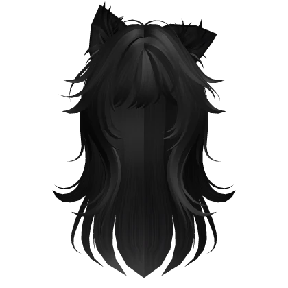Messy Wolfcut Hair w/ Kitty Ears in Black