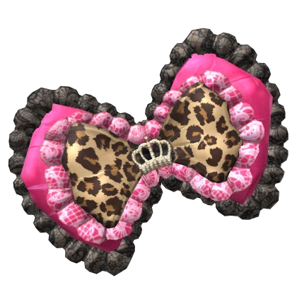 XXL Gyaru Leopard Black Pink Ruffle Bow with Crown