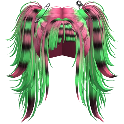 Pink Green Scene Emo Spiky Messy Pigtails