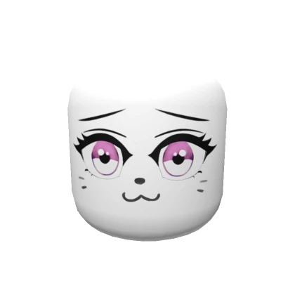 Cat Anime Head - Pink Eyes Face Mask Solid White