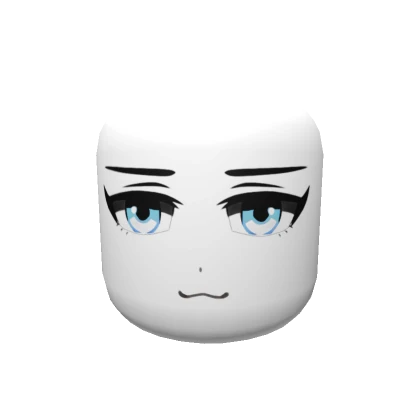 Happy Anime Head - Blue Eyes Face Mask Solid White