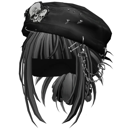 Emo Y2k Spikey Bun With Skull Beret