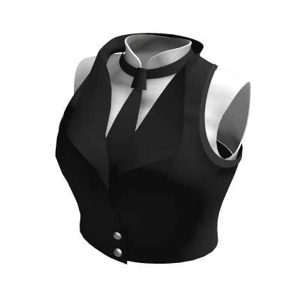 Sleeveless Crop Shirt w/ Jacket & Tie Black White