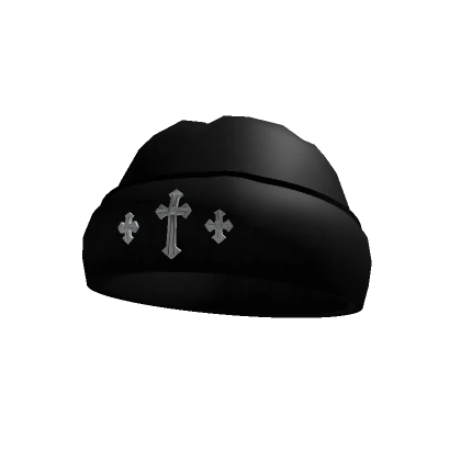 Y2K Black Chrome Crosses Beanie