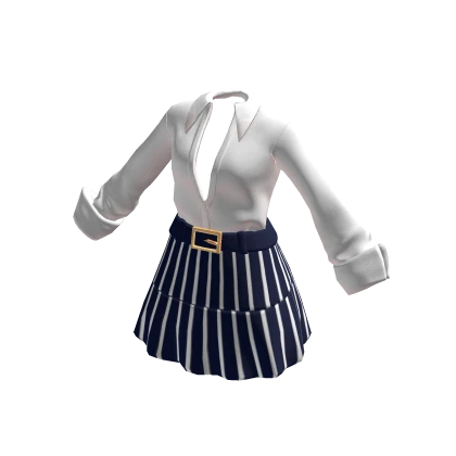 Office Striped Dress Navy Blue And White