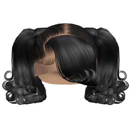 ☆ | Black Curled End Pigtails With Bang