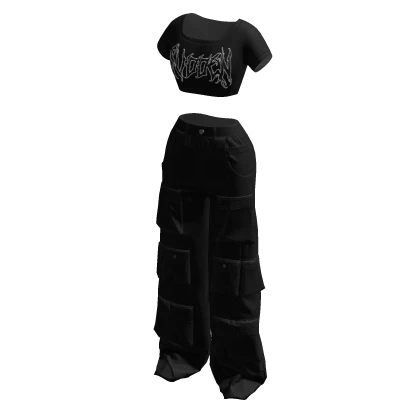 SVDDEN Y2K Cargo Pants & Crop Top Black