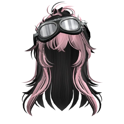 Two-Tone Anime Half-Up Hair w/ Goggles Pink&Black