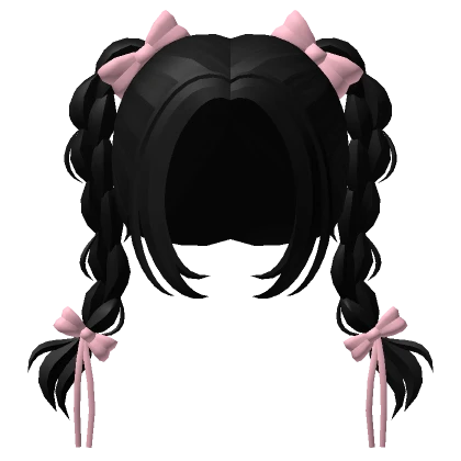 Black Pigtails with Pink Bows