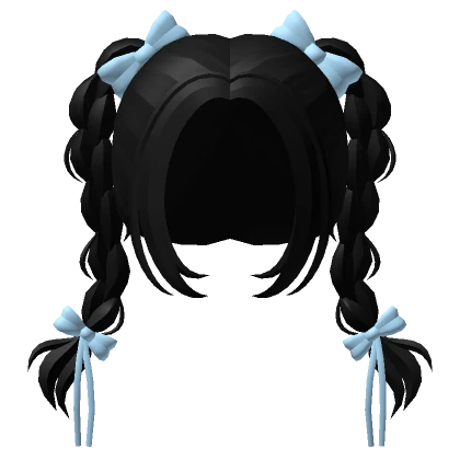 Black Pigtails with Blue Bows