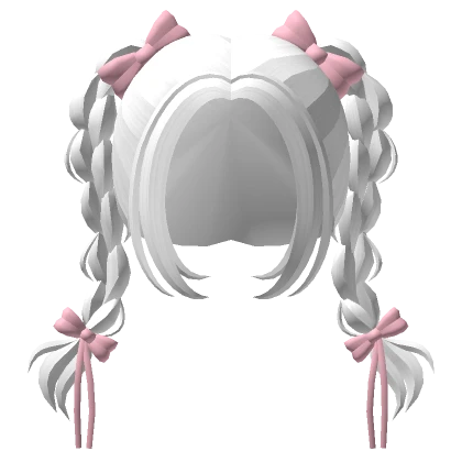 White Pigtails with Pink Bows