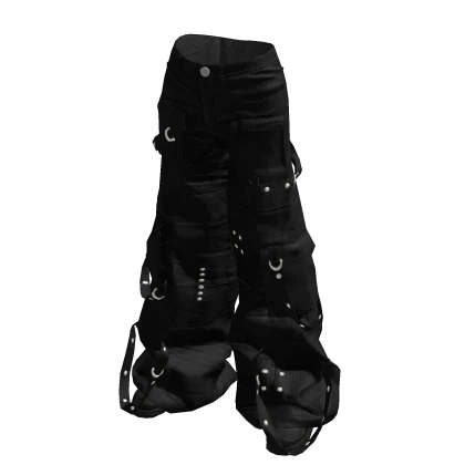 Y2K Black Cargo Pants with Strap 🫐