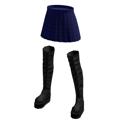 Mini Skirt With Boots - Blue