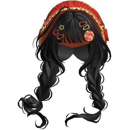 Black Mori Kei Igari Braids w/ Red Bonnet