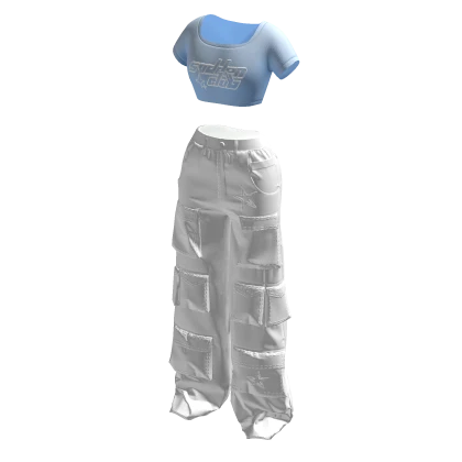 SVDDEN CLUB Y2K Cargo Pants & Crop Top White Blue