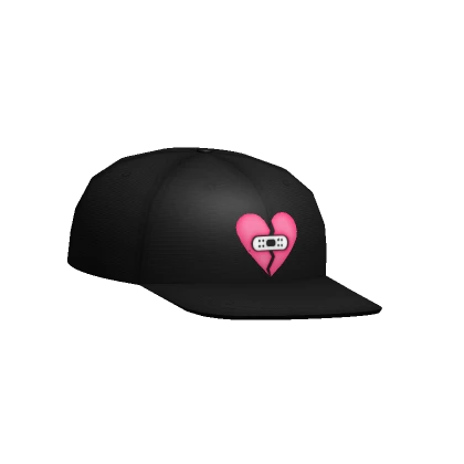 Sad Boy Broken Heart Bandaid Backwards Cap Black