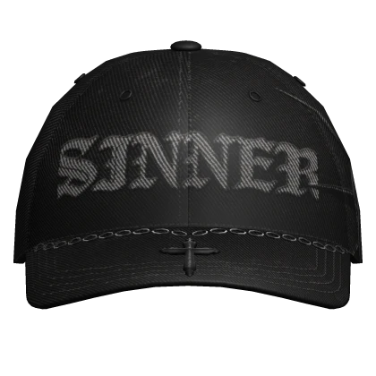Distressed Sinners Hat w Cross n Chains Black