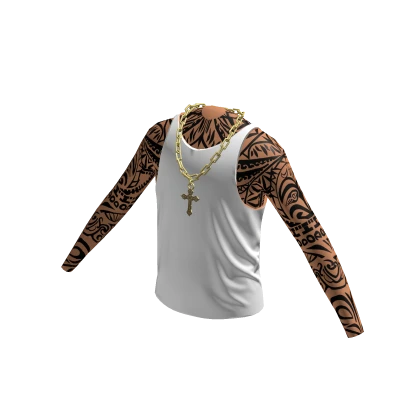 White Tank Top w/ Gold Cross Chain & Sleeves