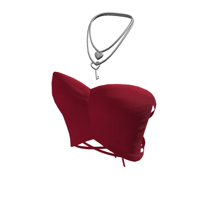 Red Crop Top w/ Silver Necklace